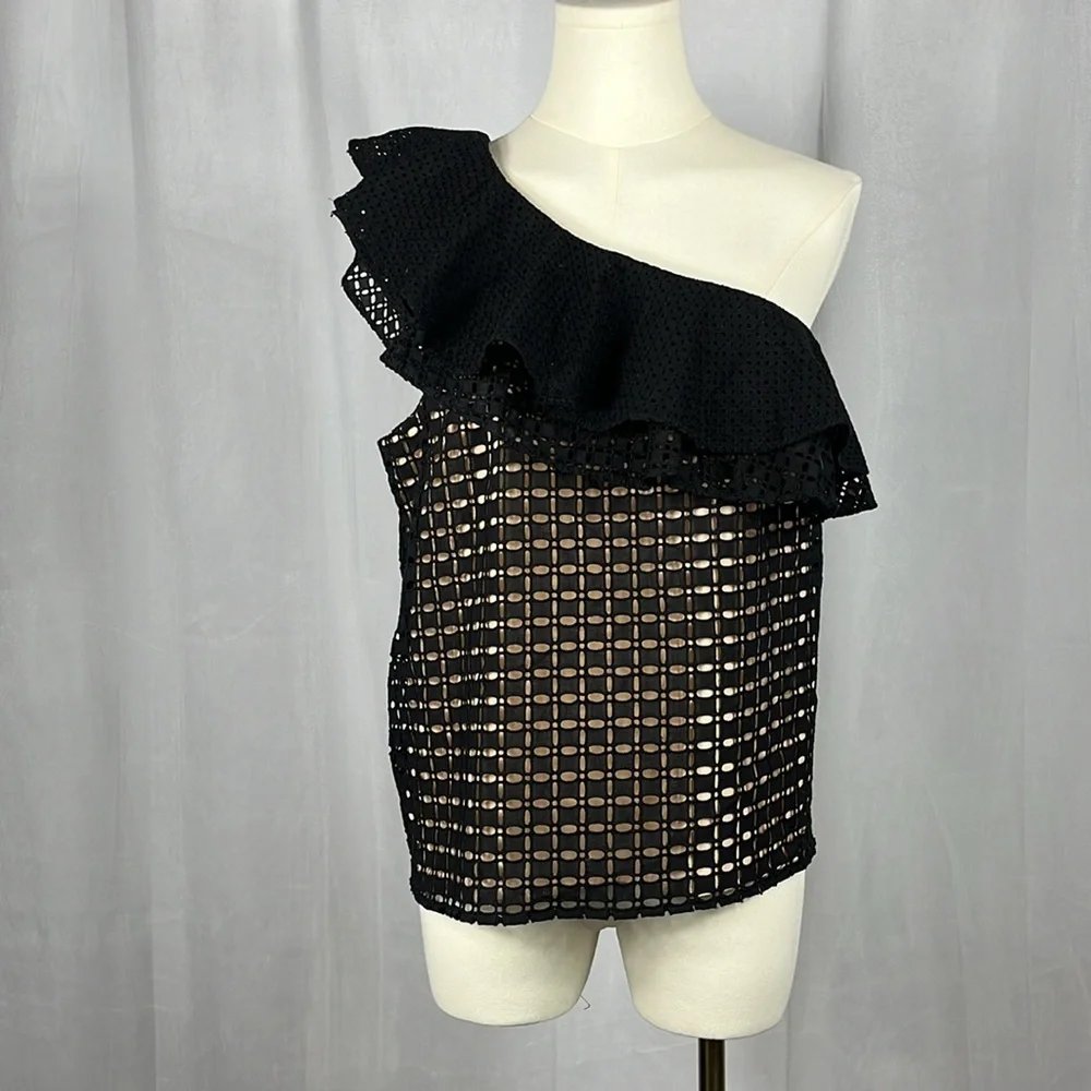 NWT J. Crew One Shoulder Eyelet Top‎ in Black.